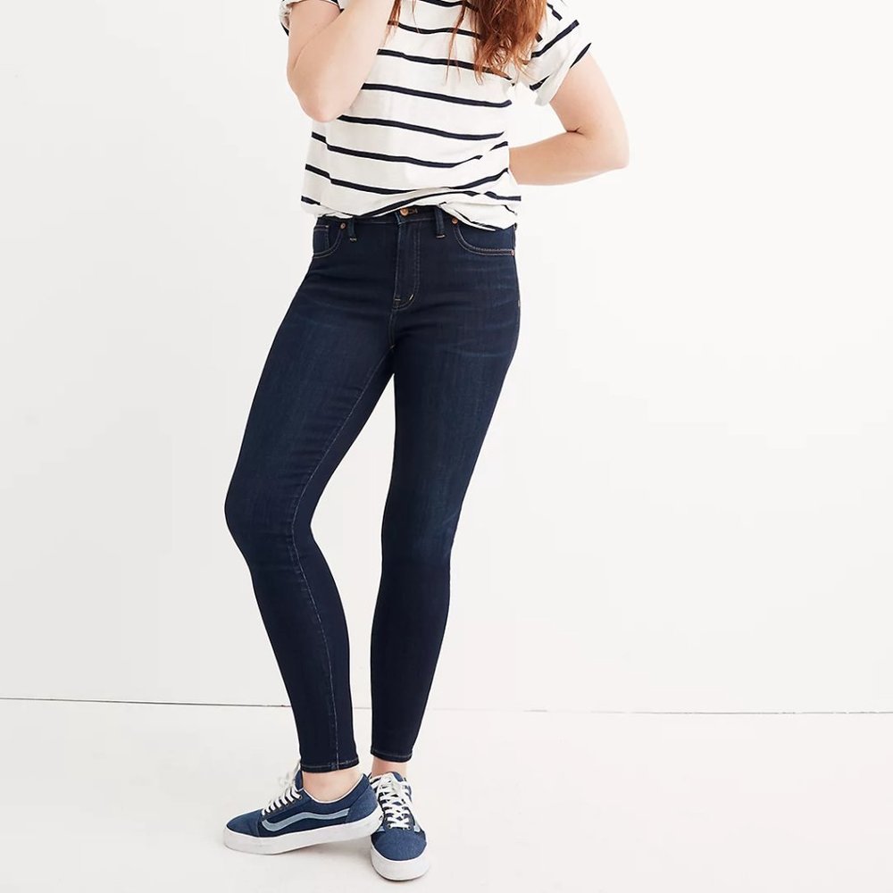 Madewell petite 9” mid-rise skinny jean larkspur wash tencel denim edition
